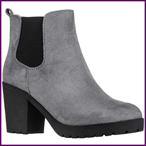 Women's Chunky Heel Chelsea Boots Vegan Leather Ankle Booties - Picture 2 of 6